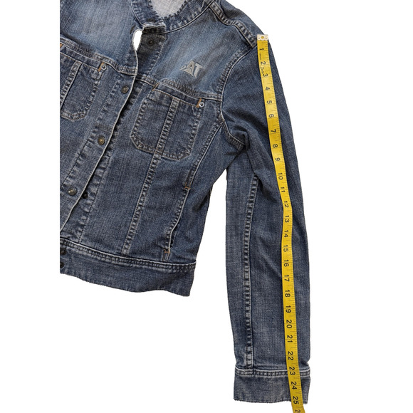 Vintage CAT Denim Jacket Womens Extra Large Blue Snap Front Stretch Workwear Y2K - Picture 9 of 10